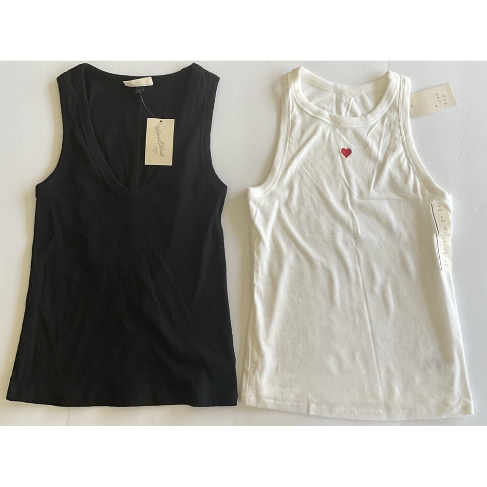 Universal Thread White Red Heart Black Tank Top Lot Size Large New with Tags